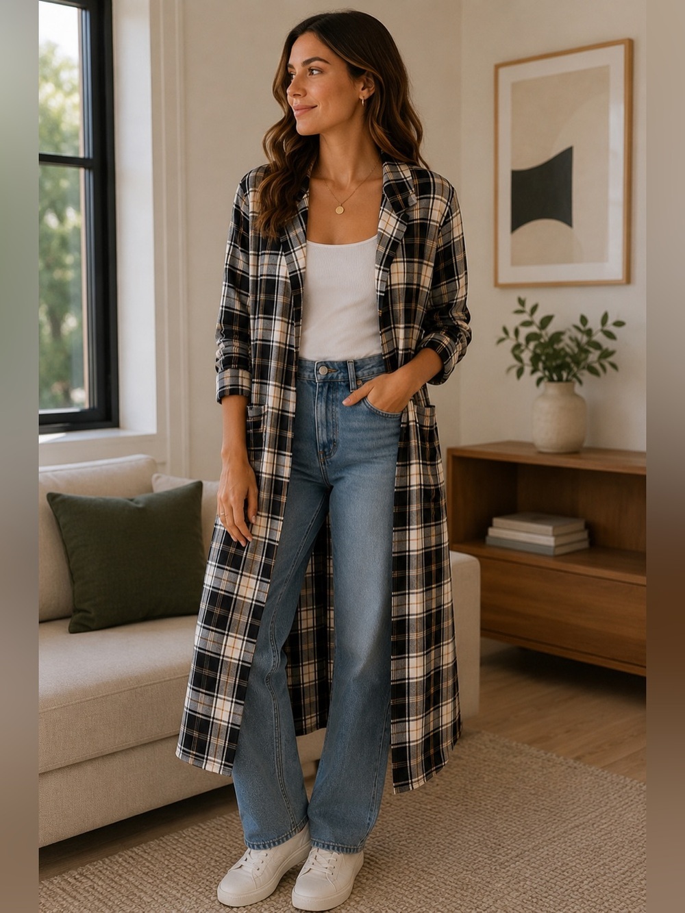 torrid Black and White Plaid Button-Up Open Front Duster Cardigan Size 2